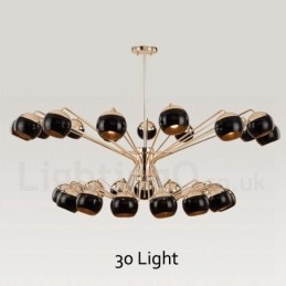 Lampadario contemporaneo in metallo a 2 livelli con 30 luci e paralume in vetro 105 x 85 cm