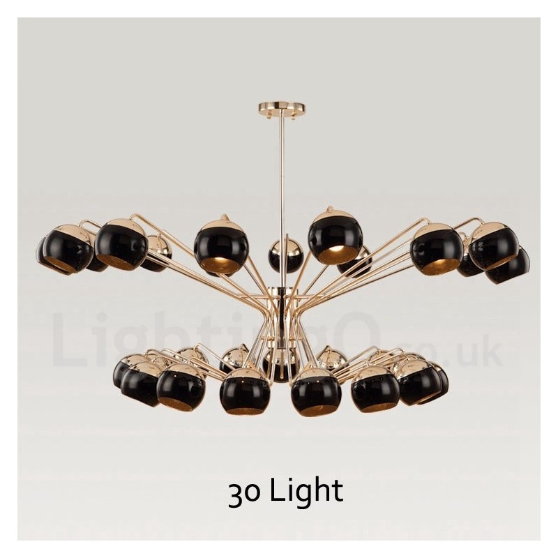Lampadario contemporaneo in metallo a 2 livelli con 30 luci e paralume in vetro 105 x 85 cm