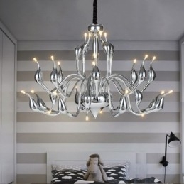 Lampadario moderno a forma di cigno 24 luci cromato con lampadine G4 incluse