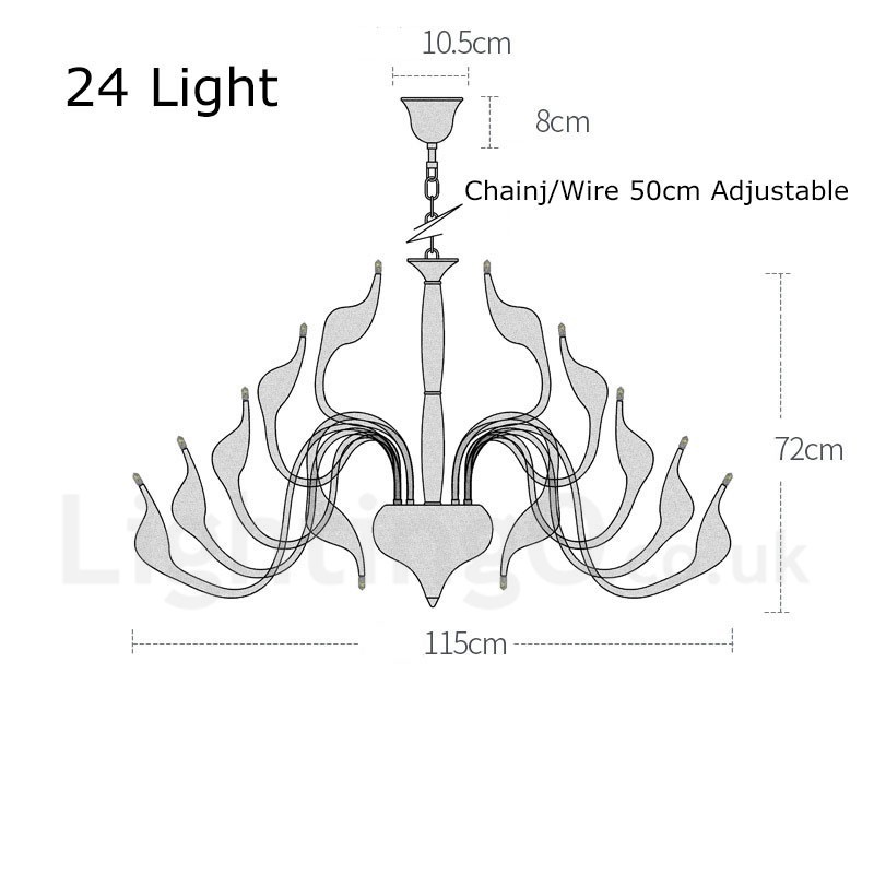 Lampadario moderno a forma di cigno 24 luci cromato con lampadine G4 incluse