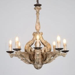 Lampadario vintage in legno a 8 luci