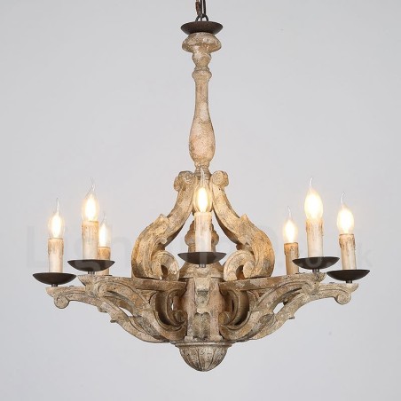 Lampadario vintage in legno a 8 luci