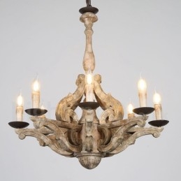 Lampadario vintage in legno a 8 luci