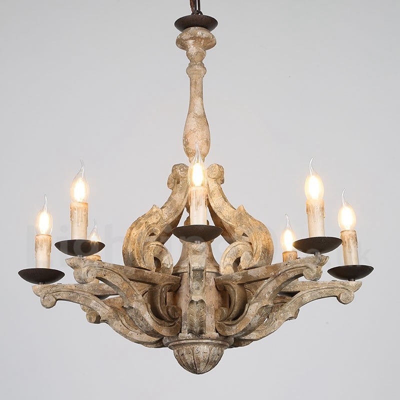 Lampadario vintage in legno a 8 luci