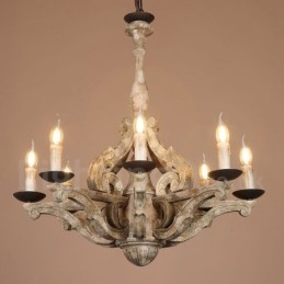 Lampadario vintage in legno a 8 luci