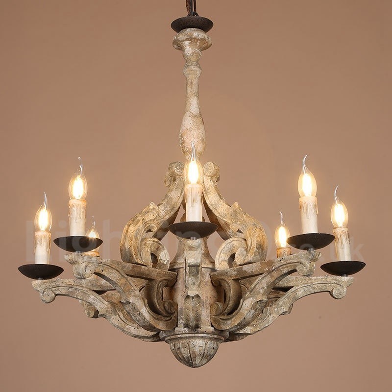 Lampadario vintage in legno a 8 luci