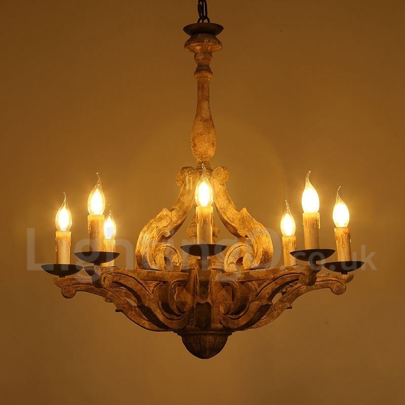 Lampadario vintage in legno a 8 luci