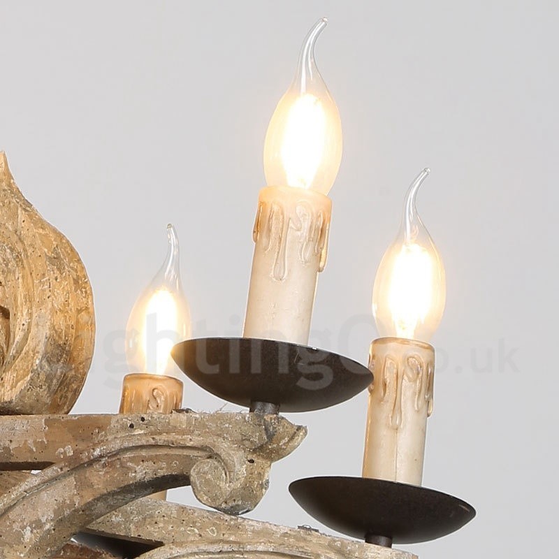 Lampadario vintage in legno a 8 luci
