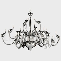 Lampadario moderno a forma di cigno 24 luci cromato con lampadine G4 incluse