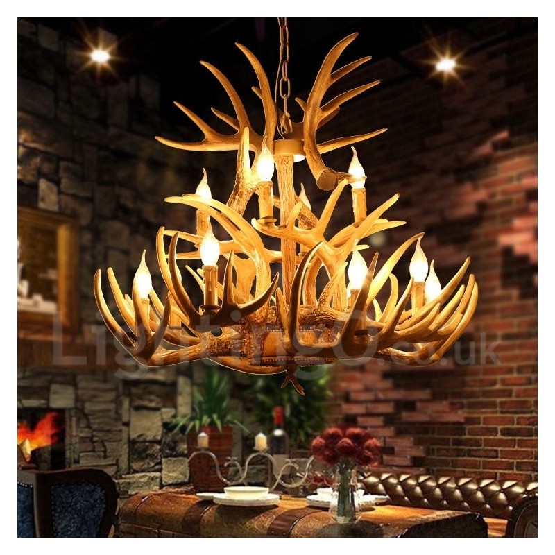 Lampadario country vintage a 12 luci LED 80x73 cm