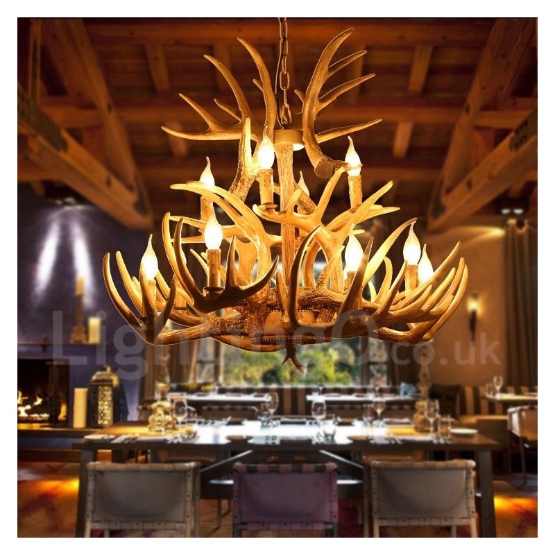 Lampadario country vintage a 12 luci LED 80x73 cm