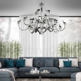 Lampadario moderno a forma di cigno 24 luci cromato con lampadine G4 incluse