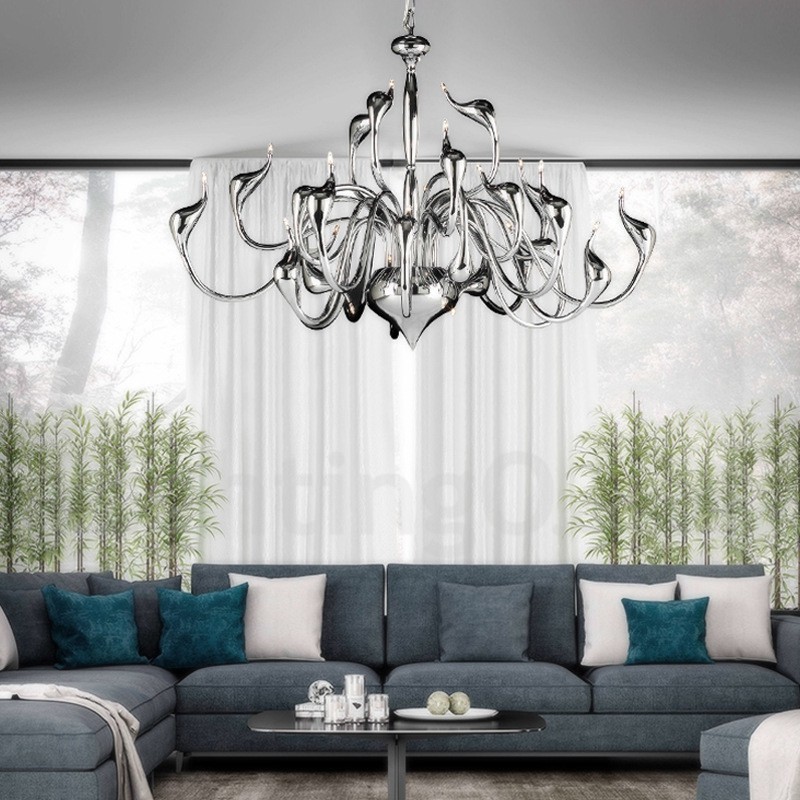 Lampadario moderno a forma di cigno 24 luci cromato con lampadine G4 incluse