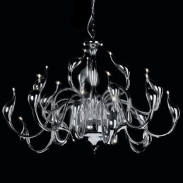 Lampadario moderno a forma di cigno 24 luci cromato con lampadine G4 incluse