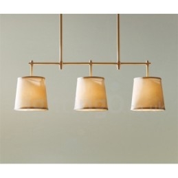Lampadario country retrò a 3 luci in rame con paralume in tessuto
