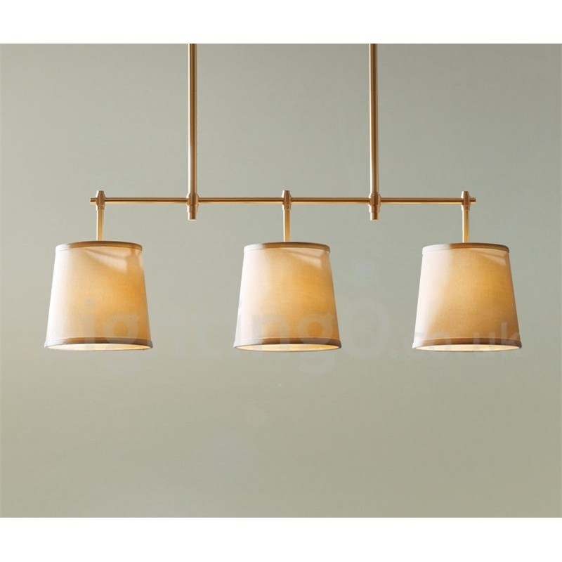 Lampadario country retrò a 3 luci in rame con paralume in tessuto