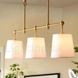 Lampadario country retrò a 3 luci in rame con paralume in tessuto