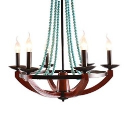 Lampadario Bohemia a 6 luci in stile candela rustico, multicolore con decorazioni blu