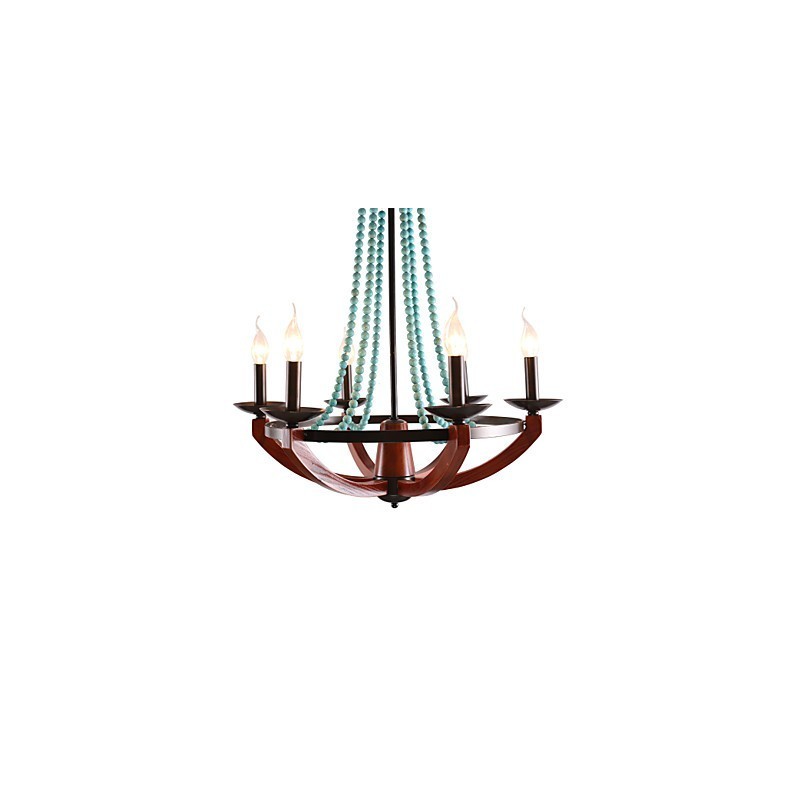 Lampadario Bohemia a 6 luci in stile candela rustico, multicolore con decorazioni blu