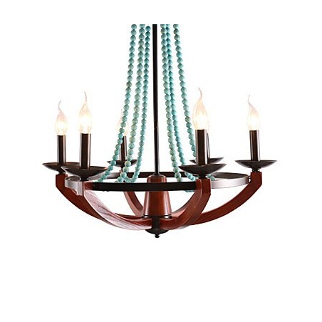 Lampadario Bohemia a 6 luci in stile candela rustico, multicolore con decorazioni blu