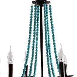 Lampadario Bohemia a 6 luci in stile candela rustico, multicolore con decorazioni blu