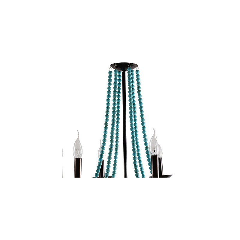 Lampadario Bohemia a 6 luci in stile candela rustico, multicolore con decorazioni blu