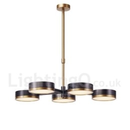 Lampadario contemporaneo a 5 luci con paralumi in vetro, 800 mm