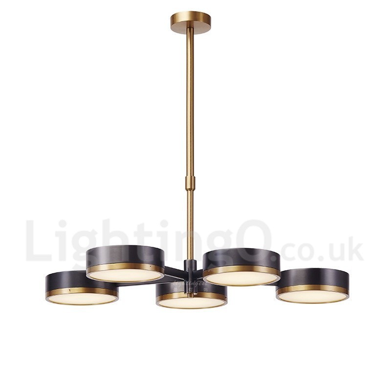Lampadario contemporaneo a 5 luci con paralumi in vetro, 800 mm
