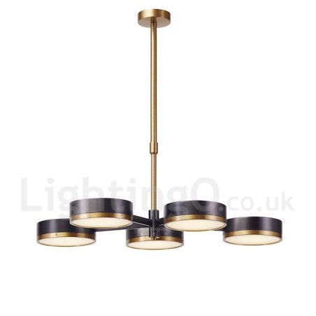 Lampadario contemporaneo a 5 luci con paralumi in vetro, 800 mm