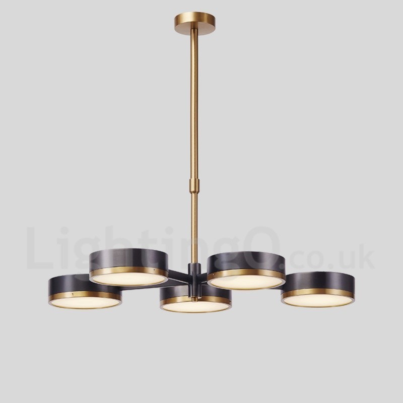 Lampadario contemporaneo a 5 luci con paralumi in vetro, 800 mm