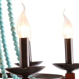 Lampadario Bohemia a 6 luci in stile candela rustico, multicolore con decorazioni blu