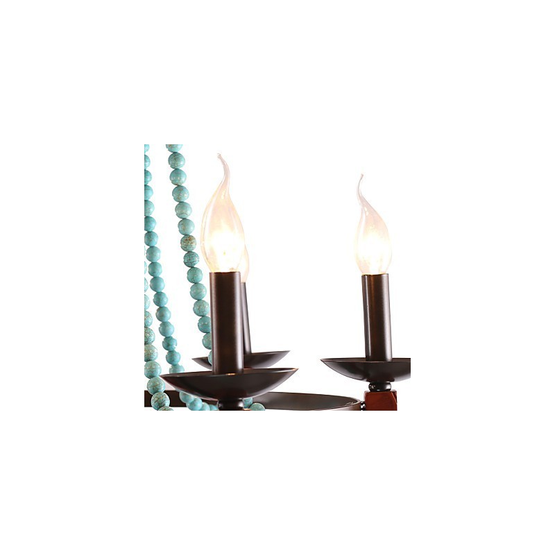 Lampadario Bohemia a 6 luci in stile candela rustico, multicolore con decorazioni blu