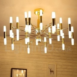 Lampadario contemporaneo a 2 livelli con 40 luci LED dorate 100 x 53 cm