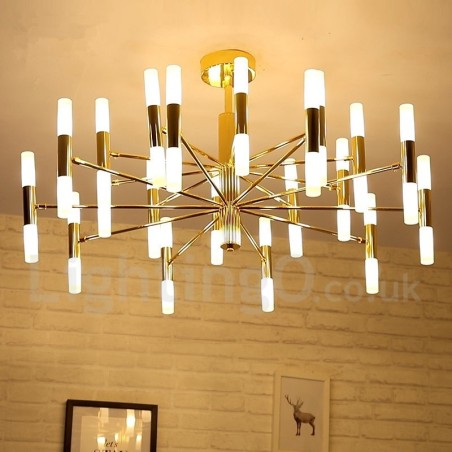 Lampadario contemporaneo a 2 livelli con 40 luci LED dorate 100 x 53 cm