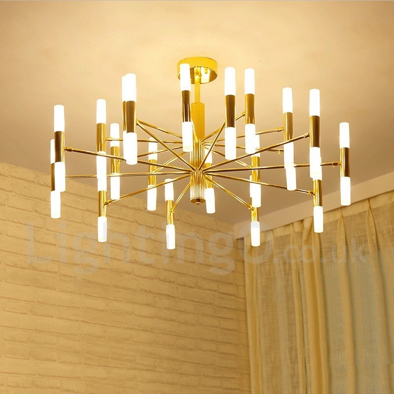 Lampadario contemporaneo a 2 livelli con 40 luci LED dorate 100 x 53 cm