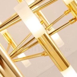 Lampadario contemporaneo a 2 livelli con 40 luci LED dorate 100 x 53 cm