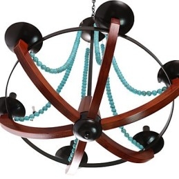 Lampadario Bohemia a 6 luci in stile candela rustico, multicolore con decorazioni blu