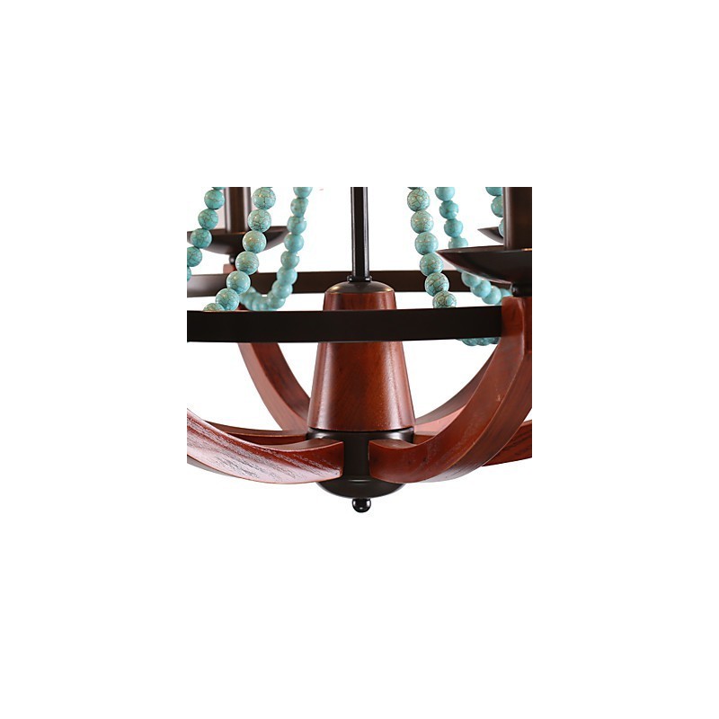 Lampadario Bohemia a 6 luci in stile candela rustico, multicolore con decorazioni blu