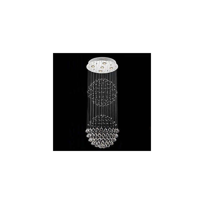 Lampadario a sospensione in cristallo moderno a 5 luci argento trasparente