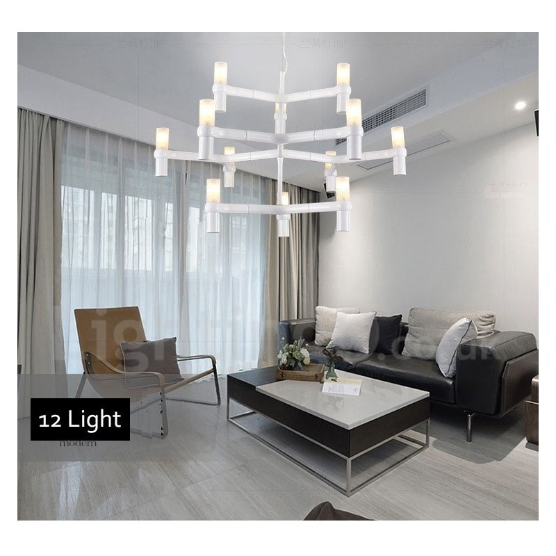 Lampadario contemporaneo a 12 luci a 3 livelli 75x55 cm