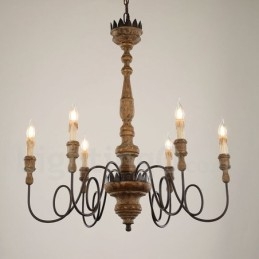 Lampadario vintage in legno a 6 luci LED