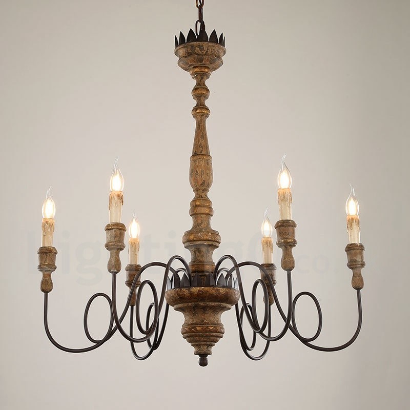 Lampadario vintage in legno a 6 luci LED