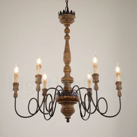 Lampadario vintage in legno a 6 luci LED