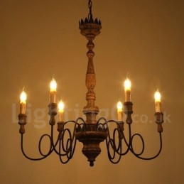 Lampadario vintage in legno a 6 luci LED