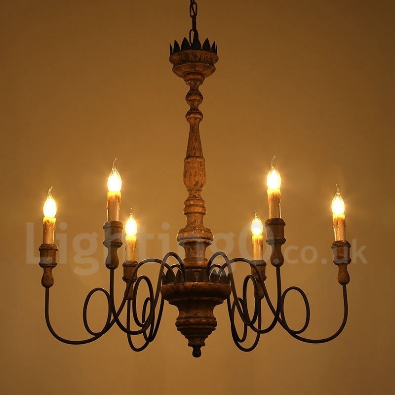 Lampadario vintage in legno a 6 luci LED