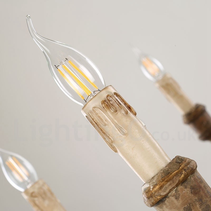 Lampadario vintage in legno a 6 luci LED