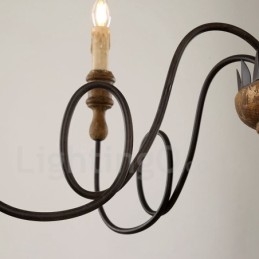 Lampadario vintage in legno a 6 luci LED