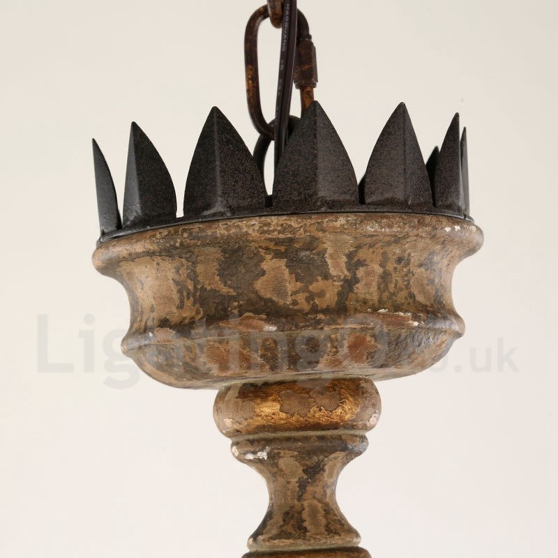 Lampadario vintage in legno a 6 luci LED