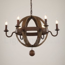 Lampadario in legno stile country vintage a 6 luci