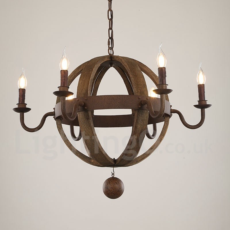 Lampadario in legno stile country vintage a 6 luci
